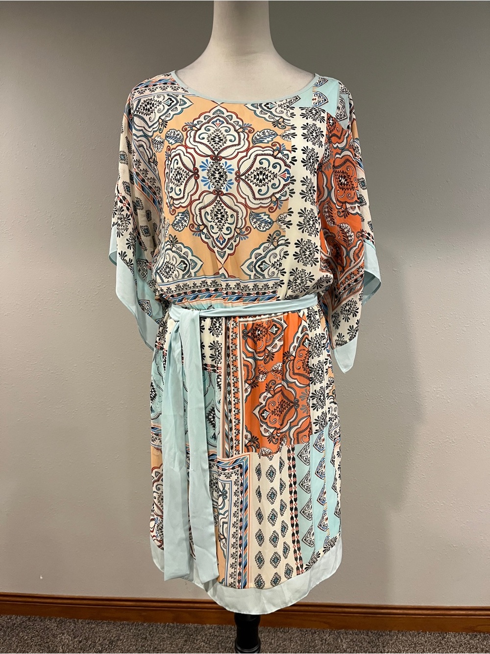 DressBarn Boho Patchwork Print Belted mini Dress size 8